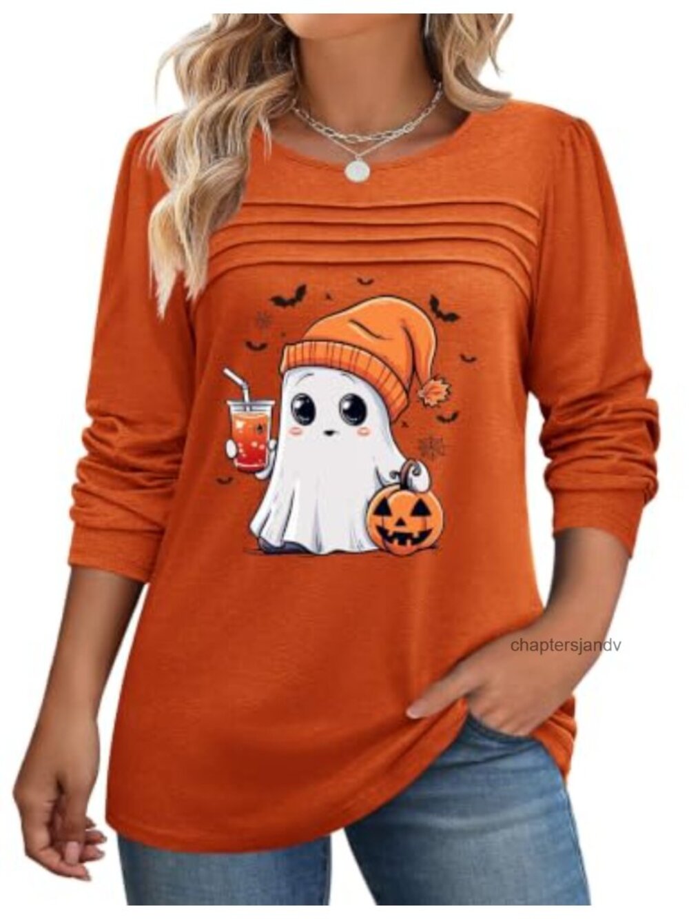 Plus Size Long Sleeve Pleated Puff Sleeve Tunic Top Crew Neck Pullover